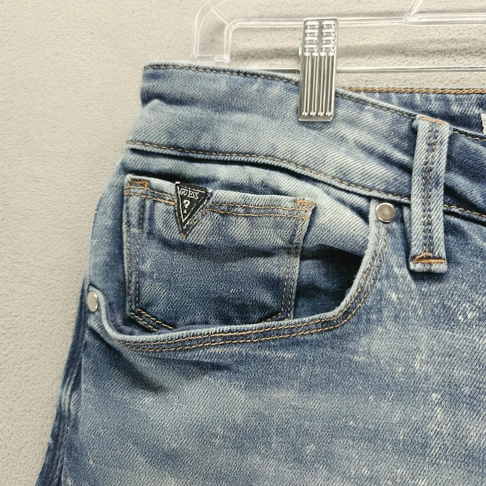 Guess Jeans Mens 31x32 Blue Slim Tapered Stretch Moto Panels Zip Fly Denim